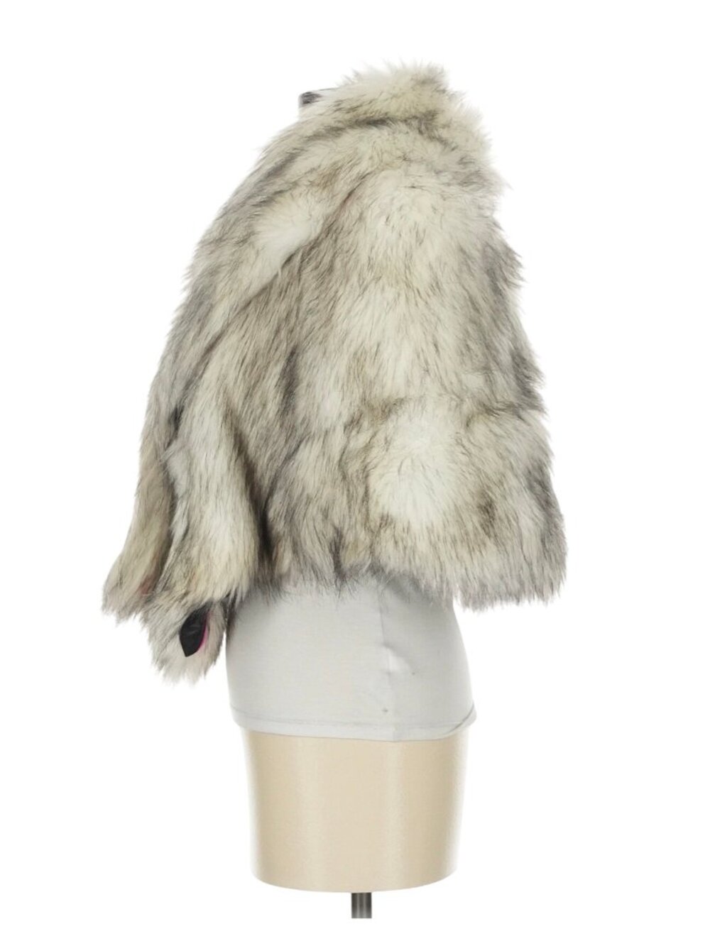 Vintage Juicy Couture Plush Faux Fur White Gray Shawl Plunge Collar Wrap S Y2K G - Picture 3 of 7